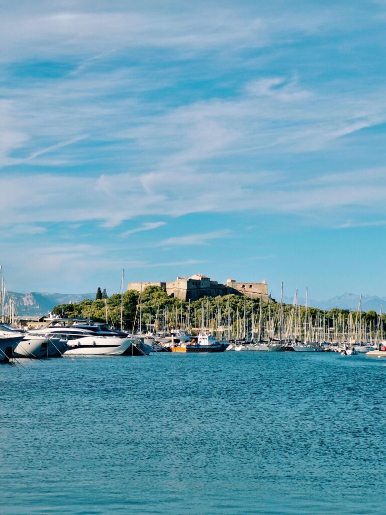 Yachts in Port Vauban with Fort Carré behind, Antibes
