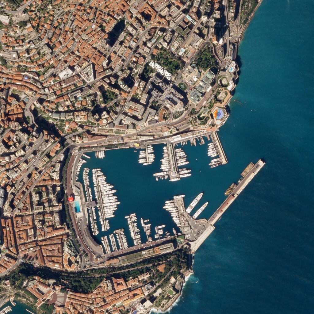 Satellite view of the Circuit de Monaco used for the Monaco Grand Prix from Nice