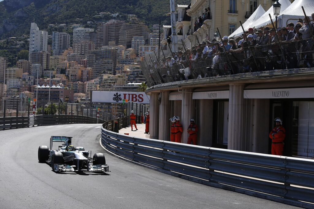 Cars racing through the streets at the Monaco Grand Prix from Nice, 20 minutes by train